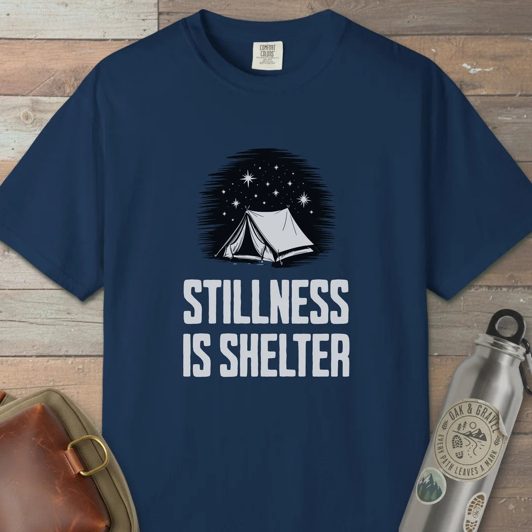Stillness Is Shelter T-Shirt Navy Outdoor Nature Tee