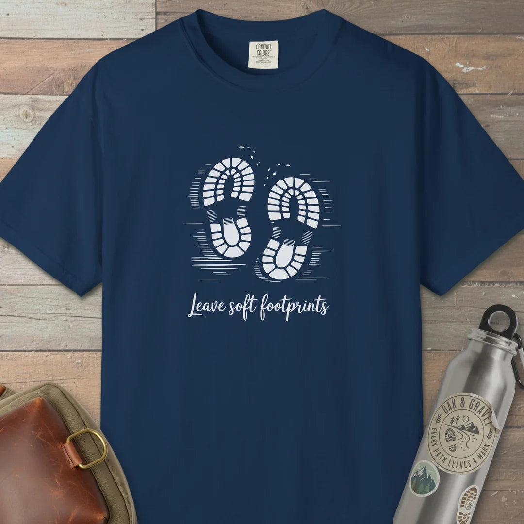 Leave Soft Footprints T-Shirt Navy Outdoor Nature Tee