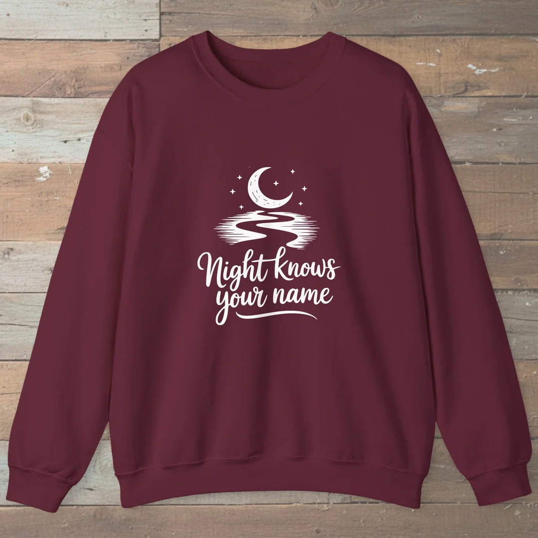 Night Knows Your Name Sweatshirt Maroon Outdoor Nature Tee