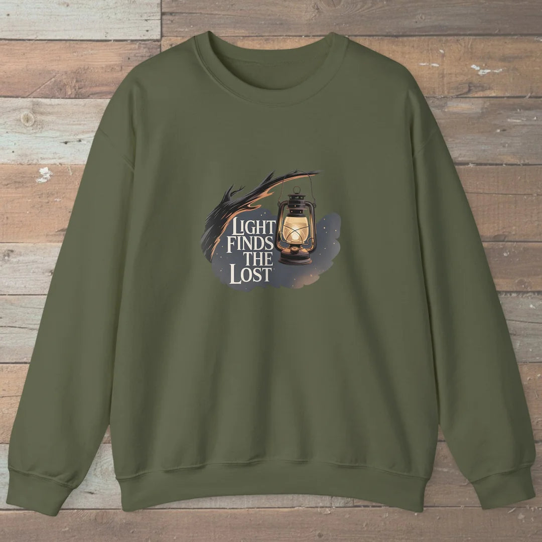 Light Finds The Lost Sweatshirt Military Green Outdoor Nature Tee