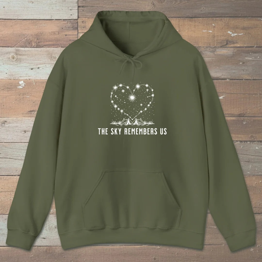 The Sky Remembers Us Hoodie Military Green Outdoor Nature Tee