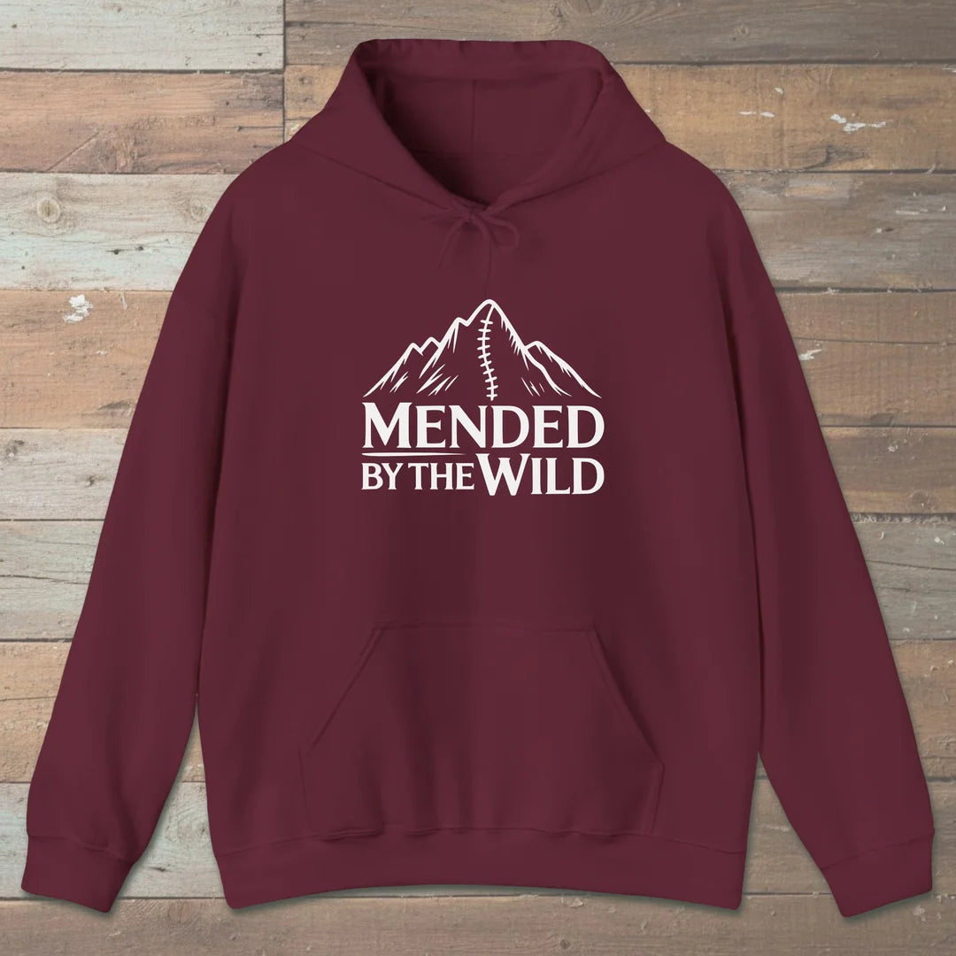 Mended By The Wild Hoodie Maroon Outdoor Nature Tee