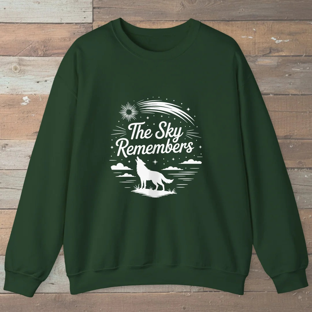 The Sky Remembers Sweatshirt Forest Green Outdoor Nature Tee