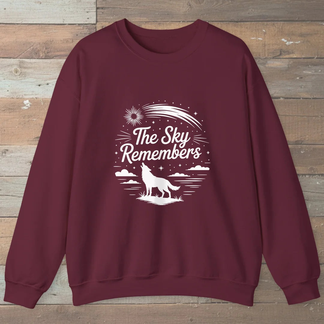The Sky Remembers Sweatshirt Maroon Outdoor Nature Tee