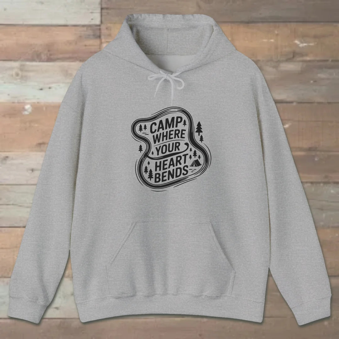 Camp Where Your Heart Bends Hoodie Sport Grey Outdoor Nature Tee
