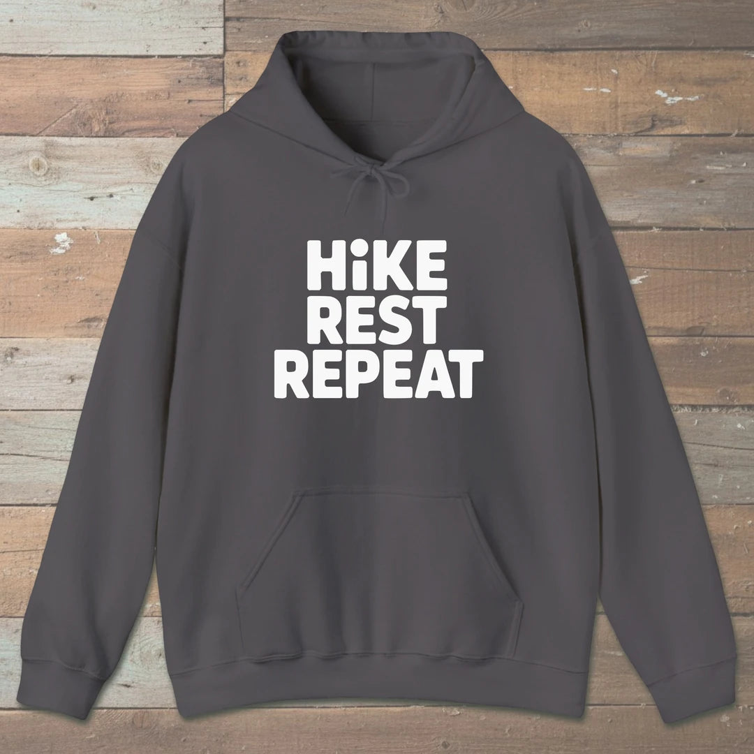 Hike Rest Repeat Hoodie Charcoal Outdoor Nature Tee
