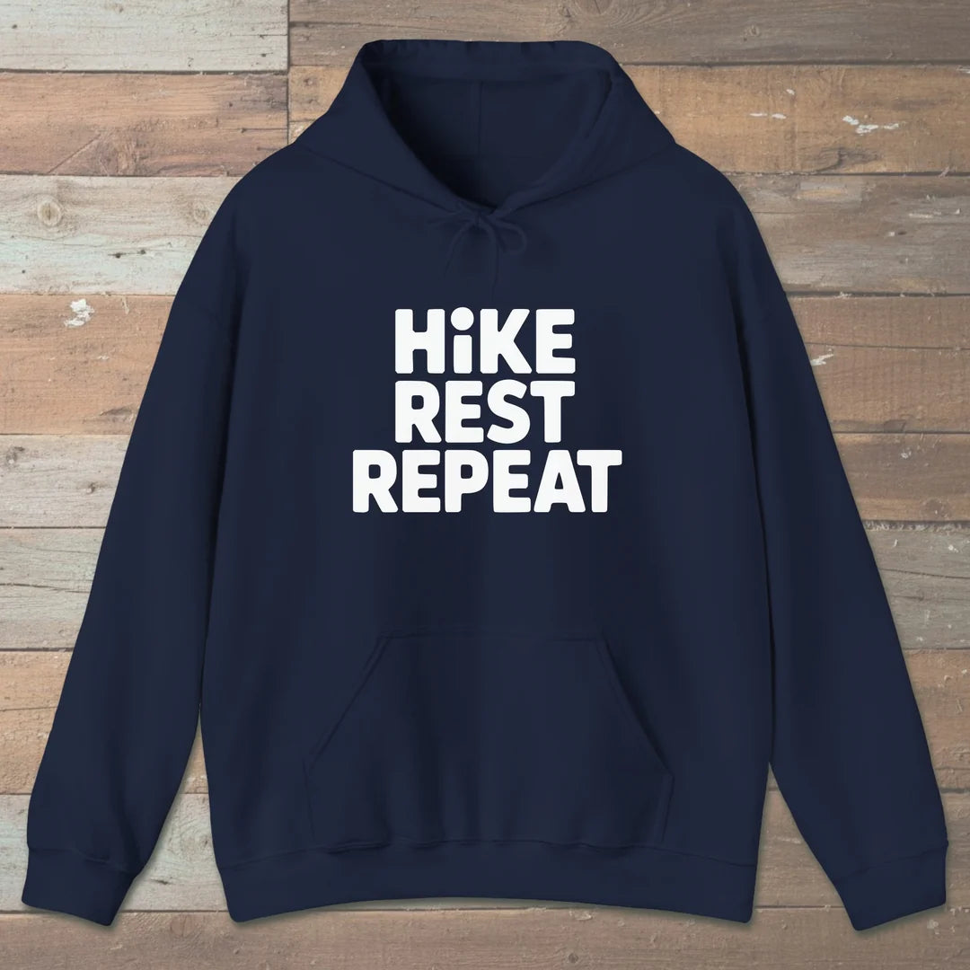 Hike Rest Repeat Hoodie Navy Outdoor Nature Tee