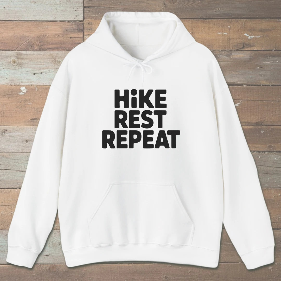 Hike Rest Repeat Hoodie White Outdoor Nature Tee