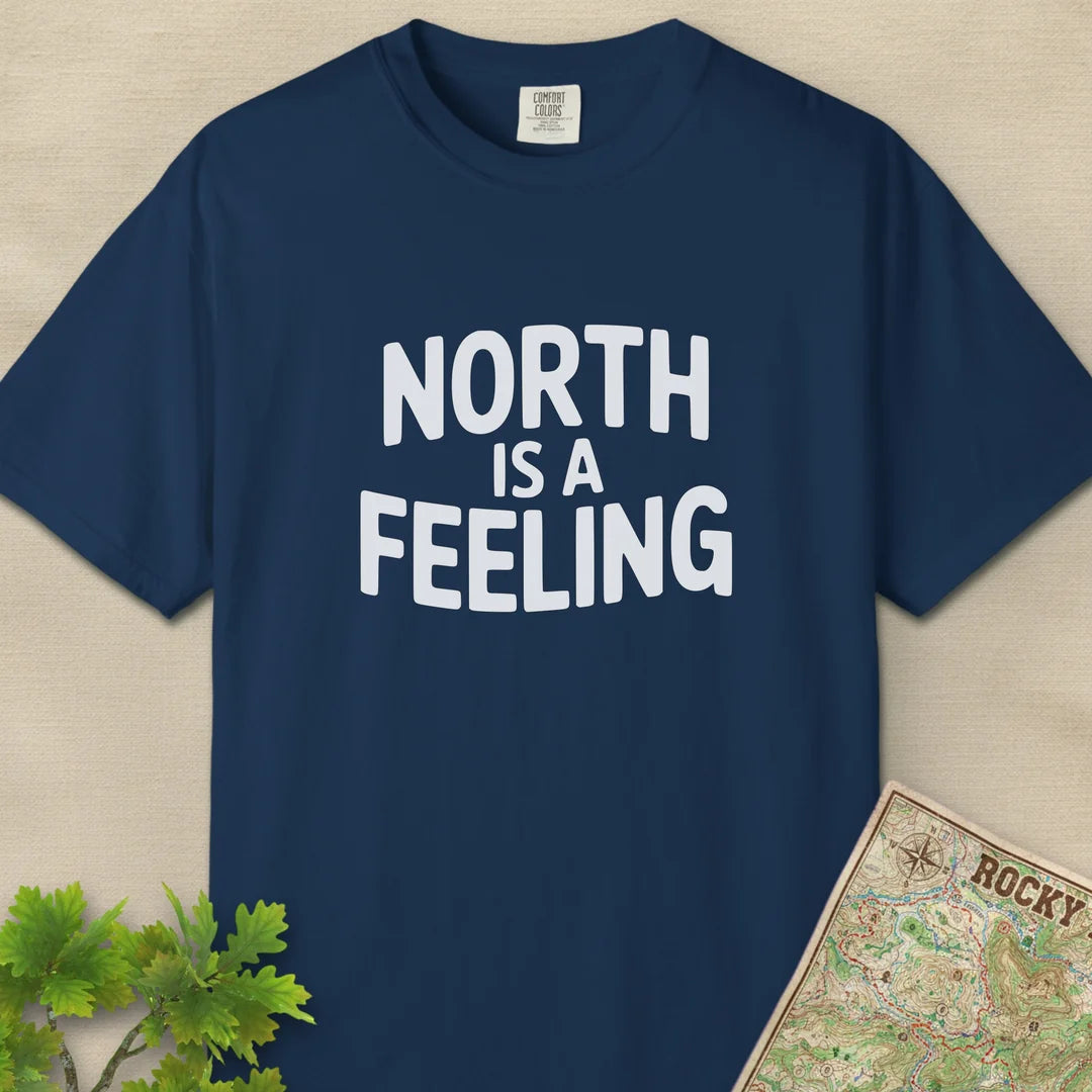 North Is A Feeling T-Shirt Navy Outdoor Nature Tee