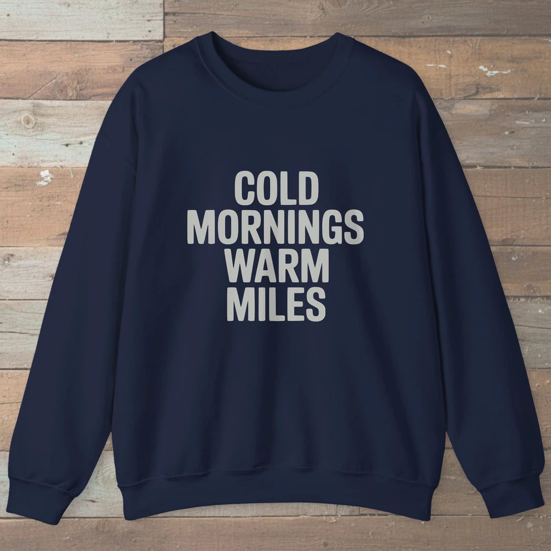 Cold Mornings Warm Miles Sweatshirt Navy Outdoor Nature Tee