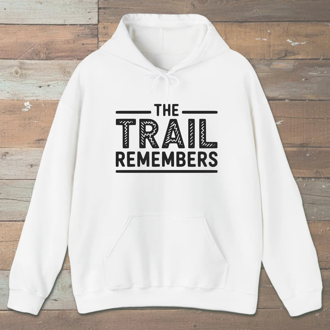 The Trail Remembers Hoodie White Outdoor Nature Tee