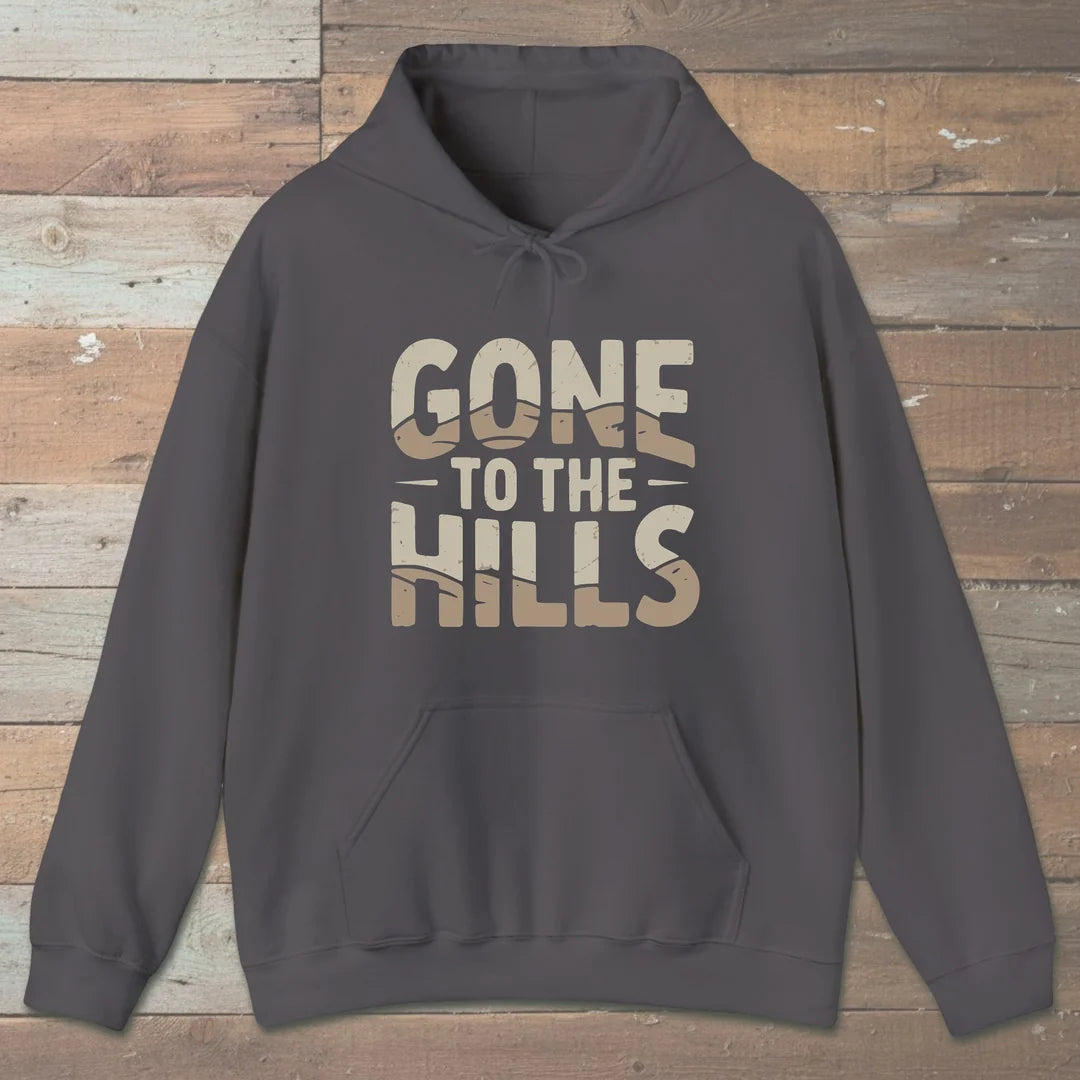 Gone To The Hills Hoodie Charcoal Outdoor Nature Tee