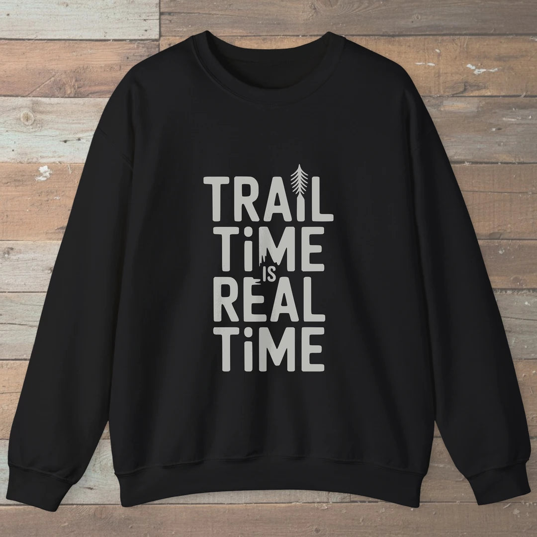 Trail Time Is Real Time Sweatshirt Black Outdoor Nature Tee