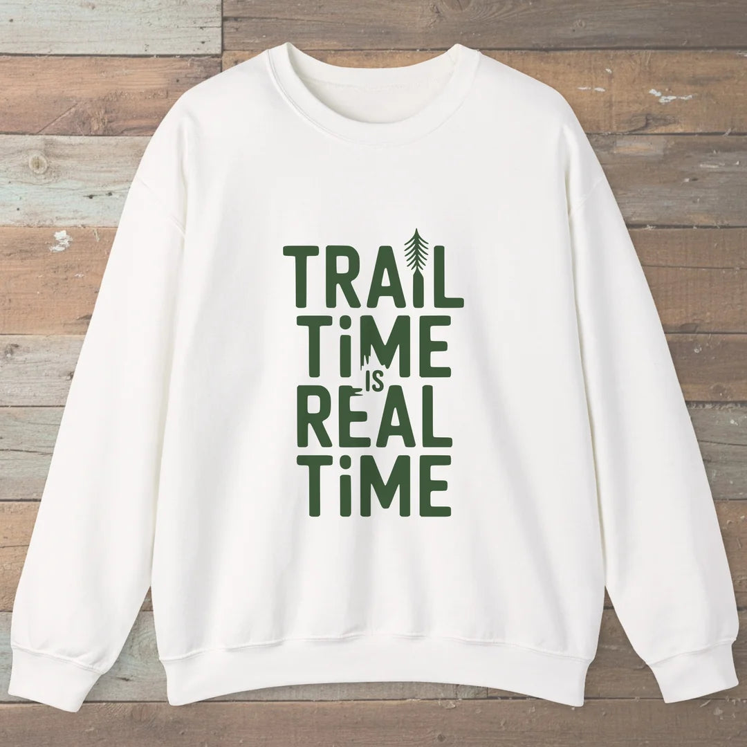 Trail Time Is Real Time Sweatshirt White Outdoor Nature Tee