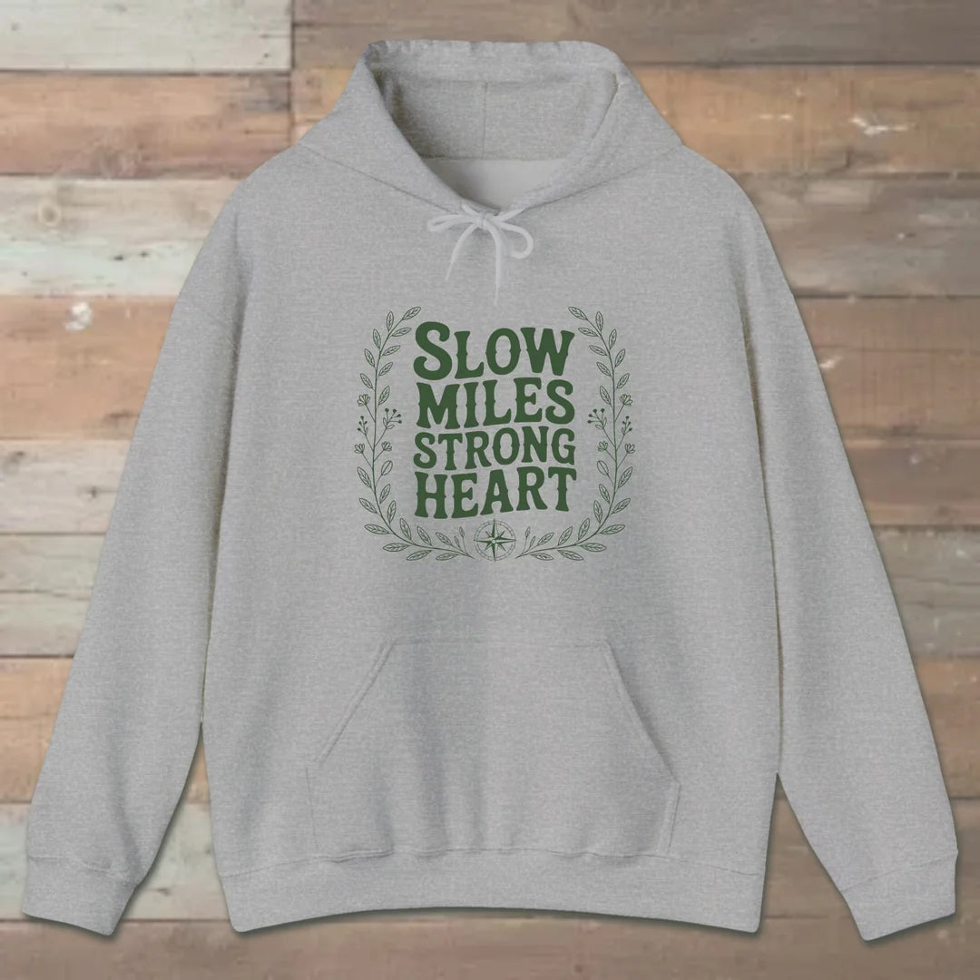 Slow Miles Strong Heart Hoodie Sport Grey Outdoor Nature Tee