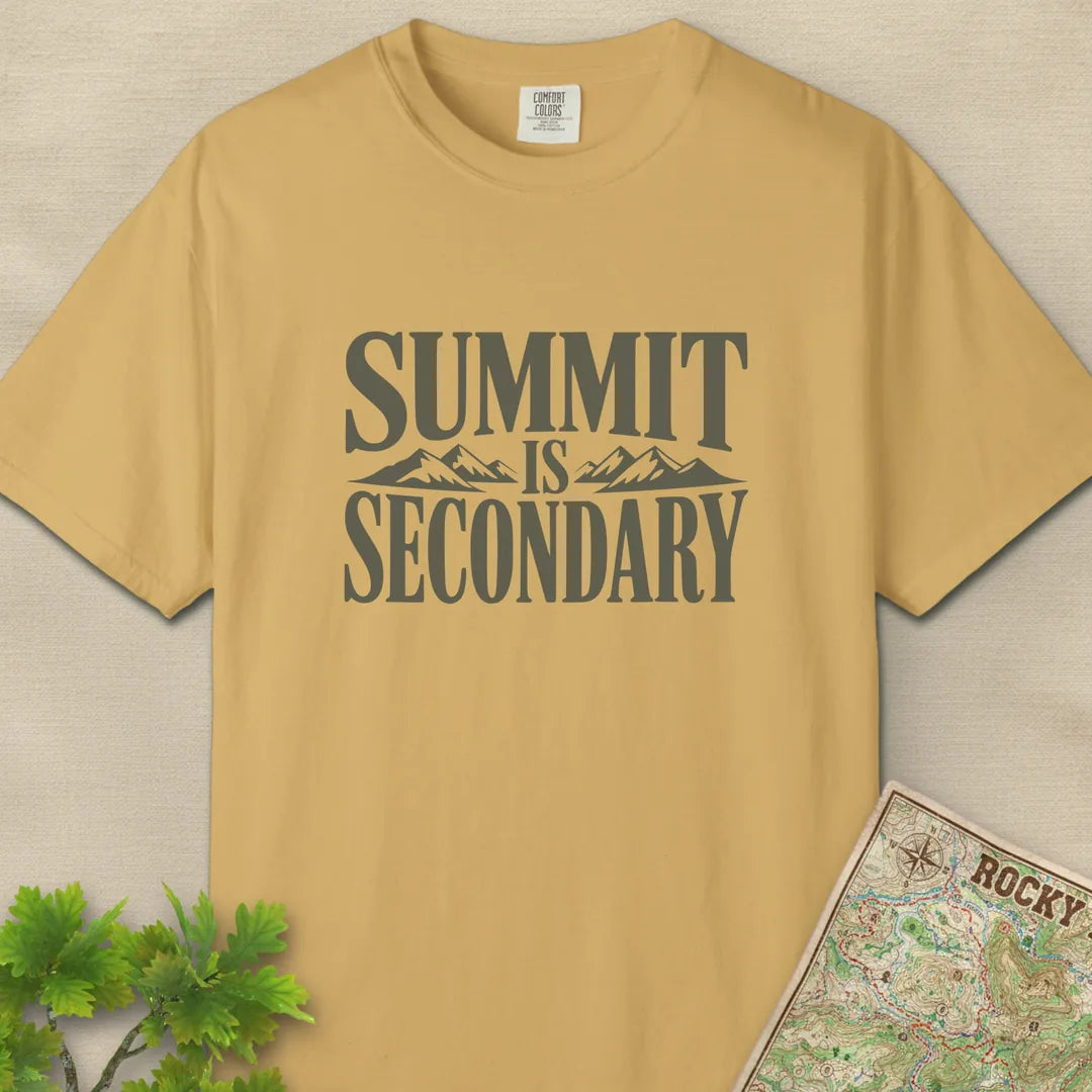 Summit Is Secondary T-Shirt Mustard Outdoor Nature Tee