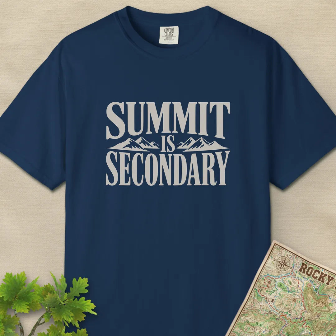 Summit Is Secondary T-Shirt Navy Outdoor Nature Tee