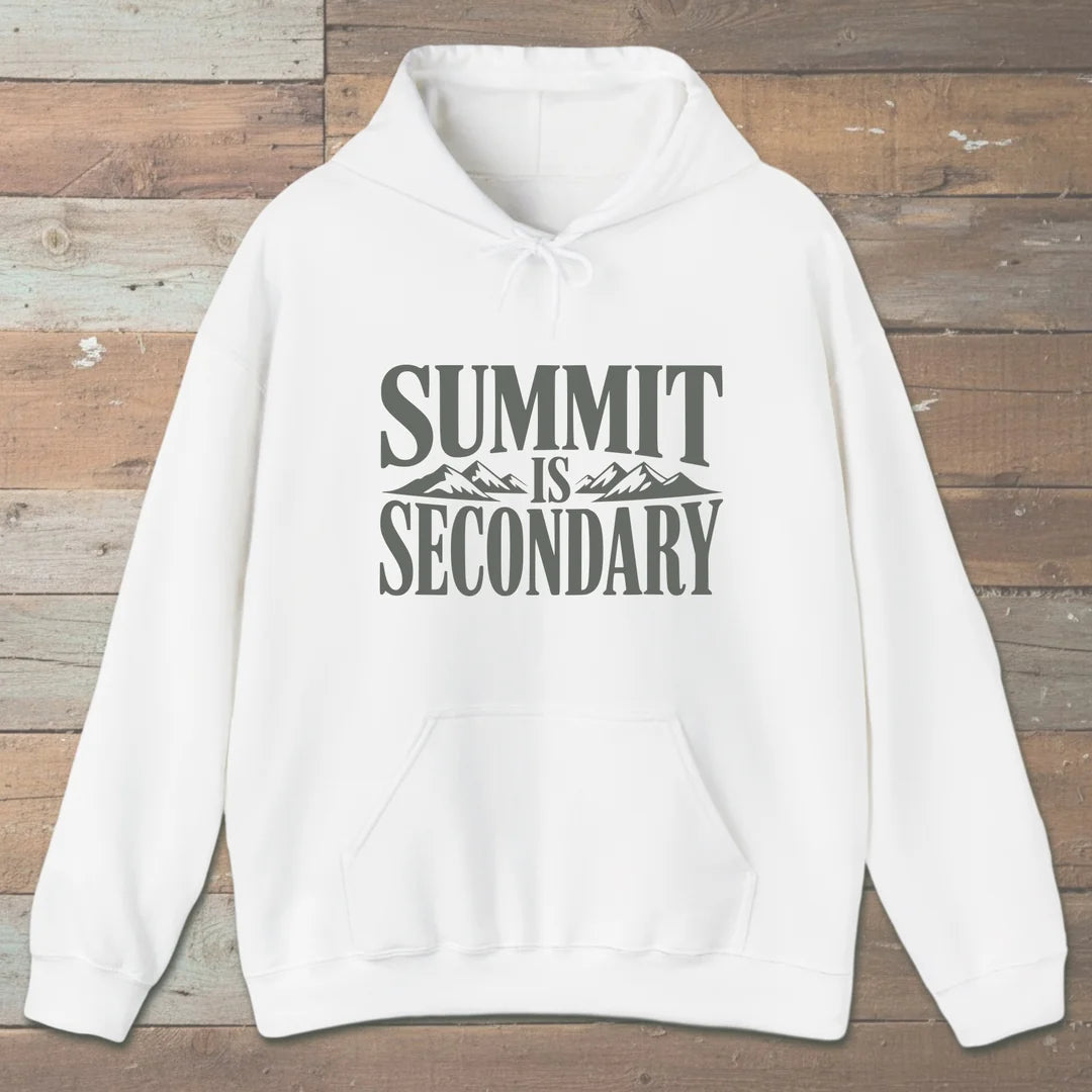 Summit Is Secondary Hoodie White Outdoor Nature Tee