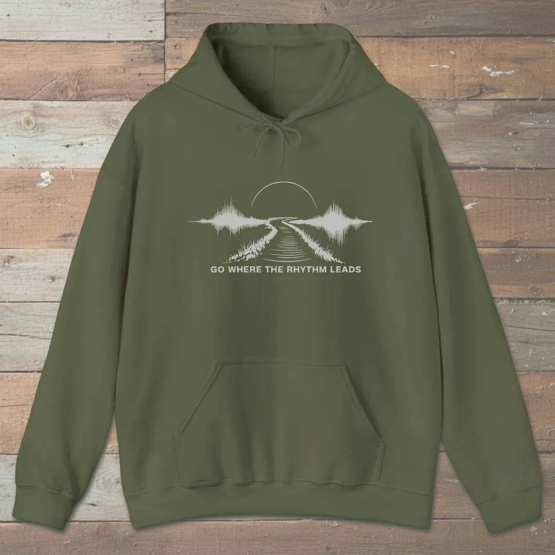 Go Where The Rhythm Leads Hoodie Military Green Outdoor Nature Tee