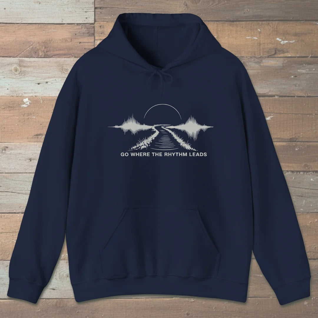 Go Where The Rhythm Leads Hoodie Navy Outdoor Nature Tee