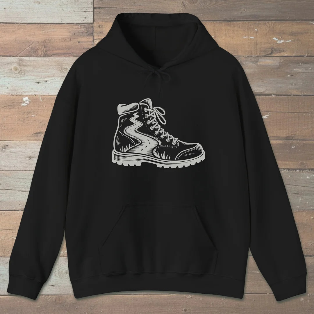 Trail Boot Hoodie Black Outdoor Nature Tee