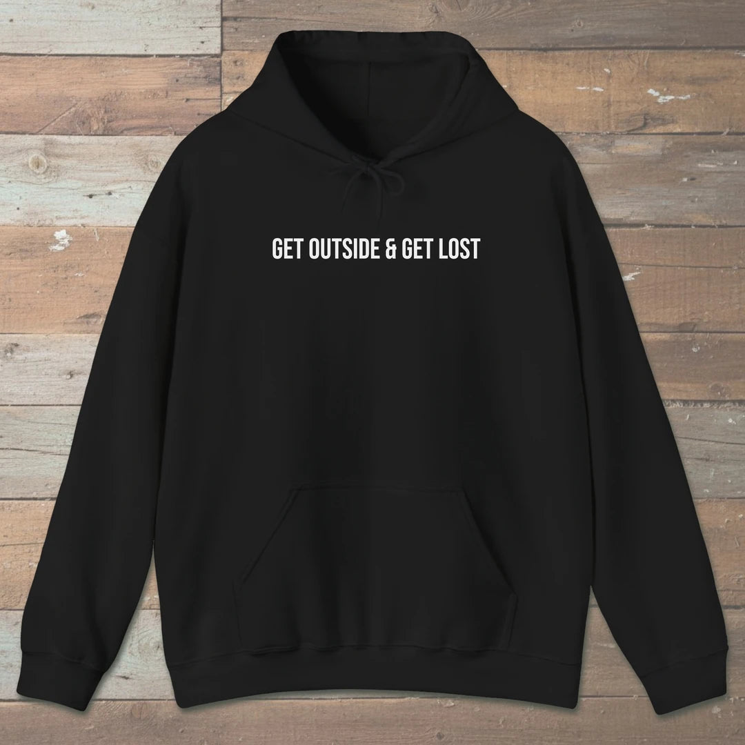 Get Outside And Get Lost Hoodie Black Outdoor Nature Tee