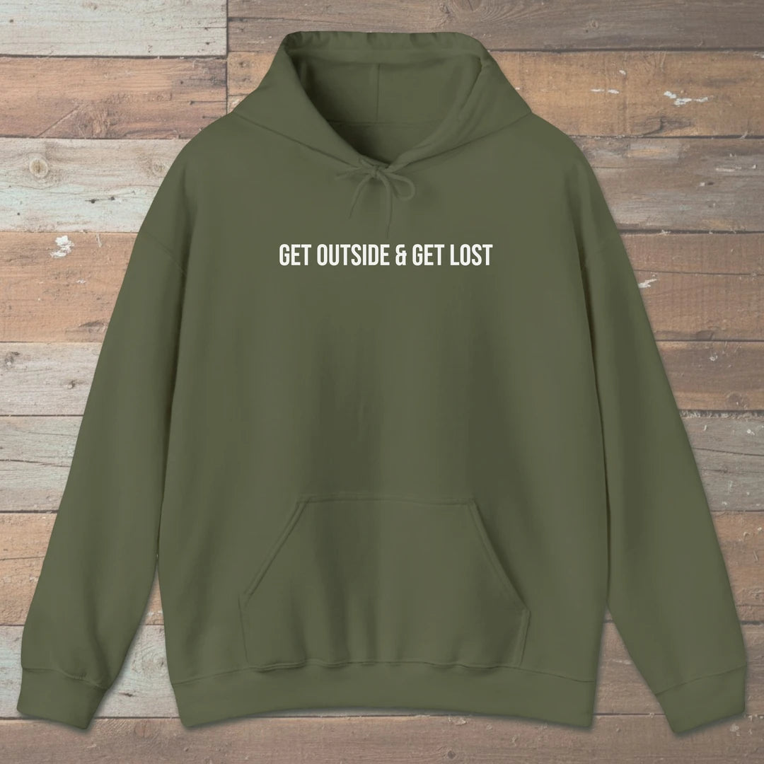 Get Outside And Get Lost Hoodie Military Green Outdoor Nature Tee