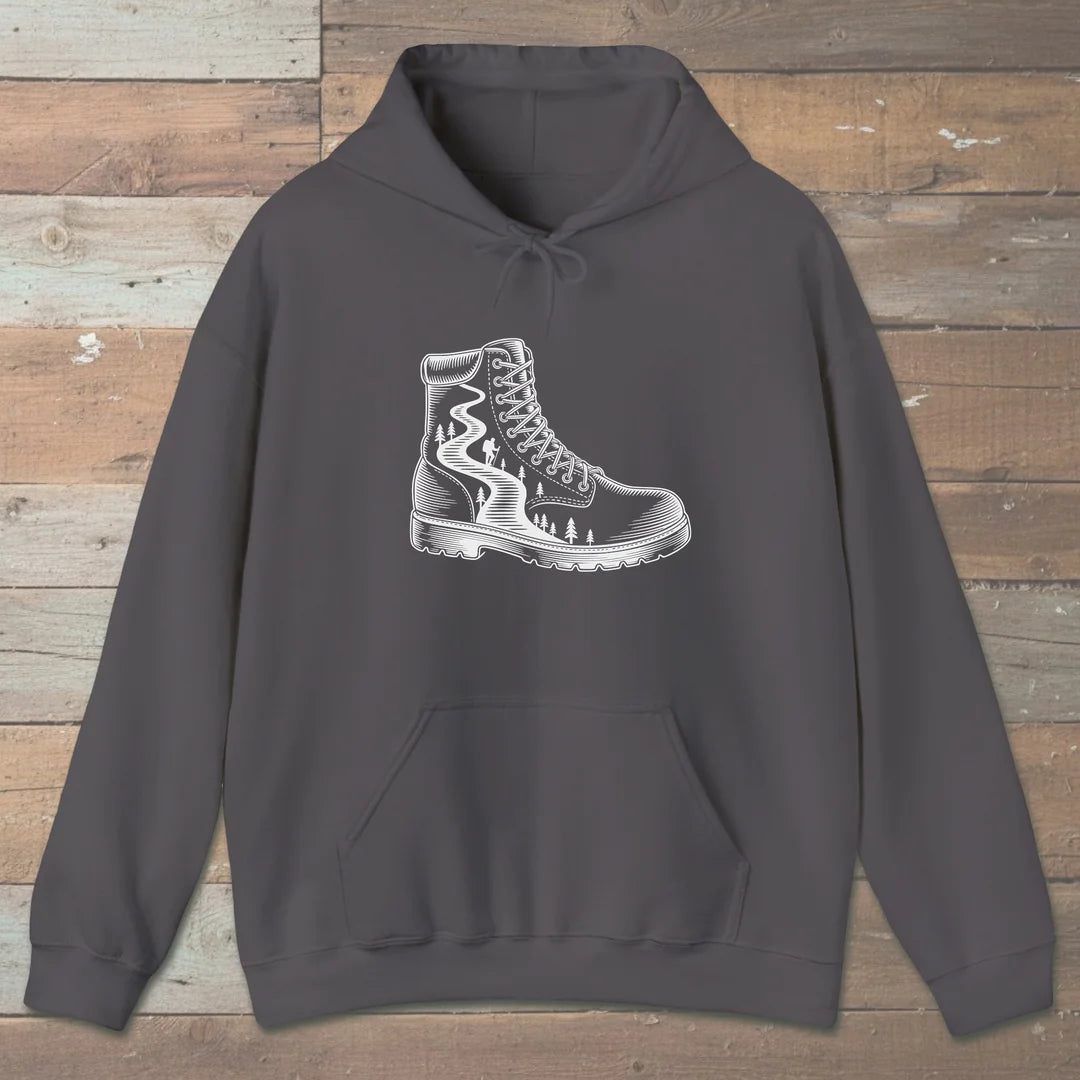 Boot Trail Hoodie Charcoal Outdoor Nature Tee