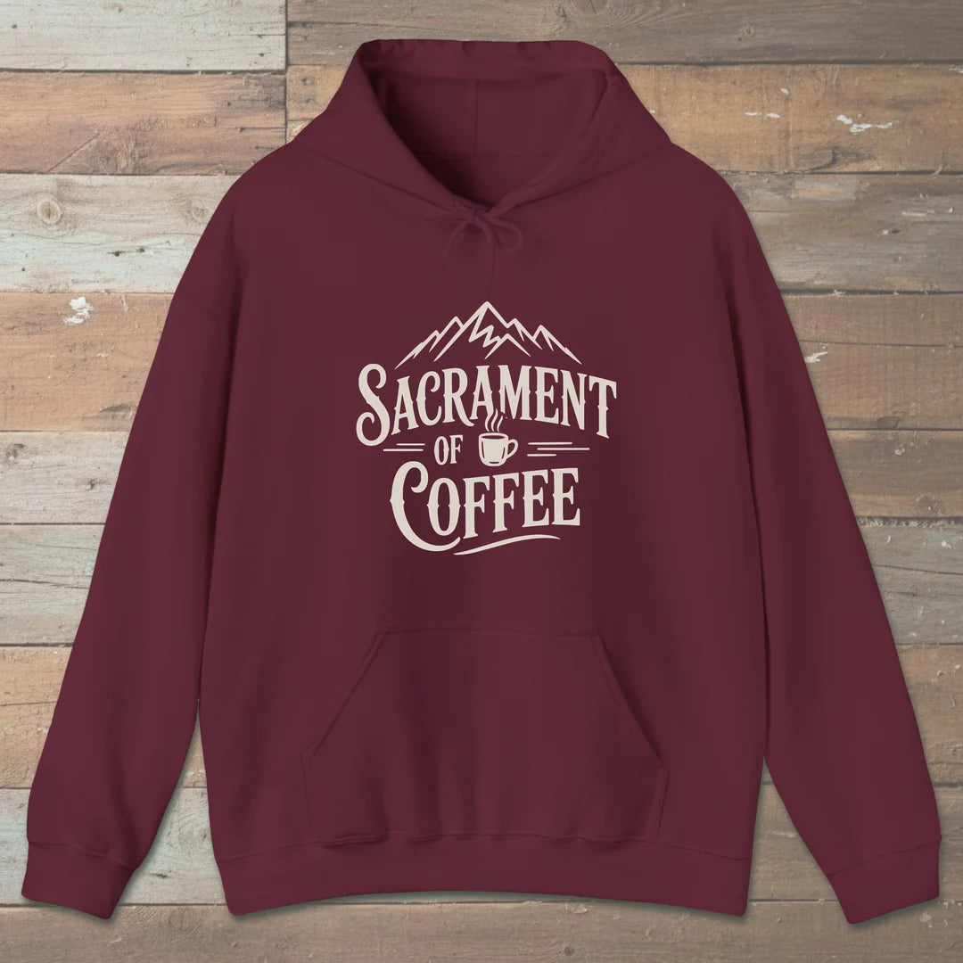 Sacrament Of Coffee Hoodie Maroon Outdoor Nature Tee