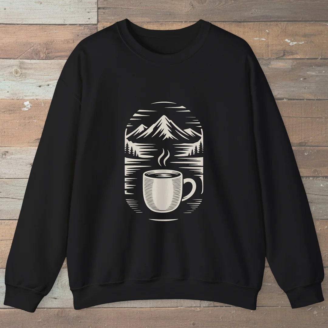 Morning Brew And Mountains Sweatshirt Black Outdoor Nature Tee