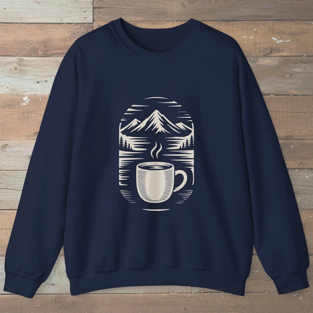 Morning Brew And Mountains Sweatshirt Navy Outdoor Nature Tee