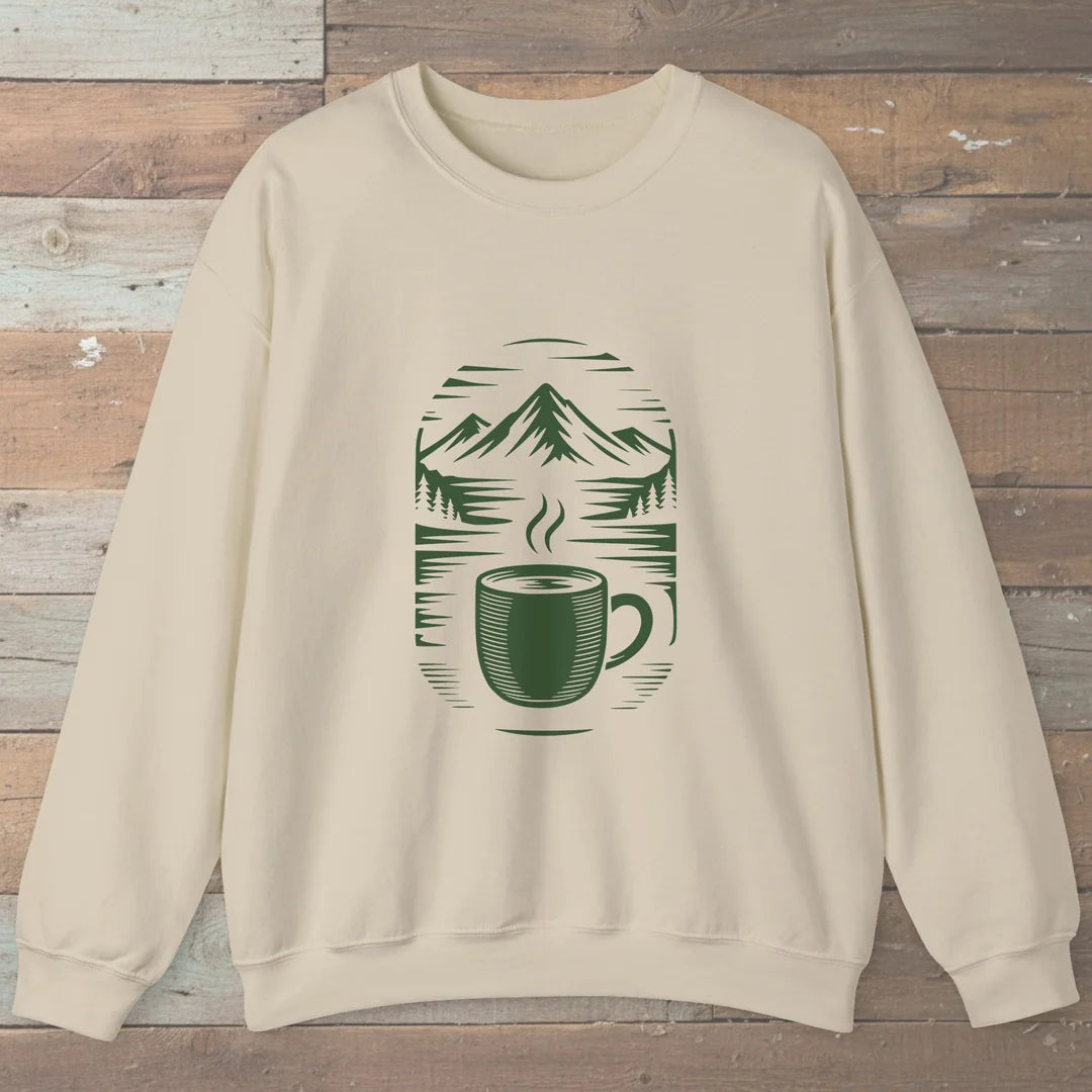 Morning Brew And Mountains Sweatshirt Sand Outdoor Nature Tee