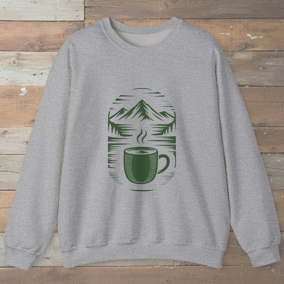 Morning Brew And Mountains Sweatshirt Sport Grey Outdoor Nature Tee