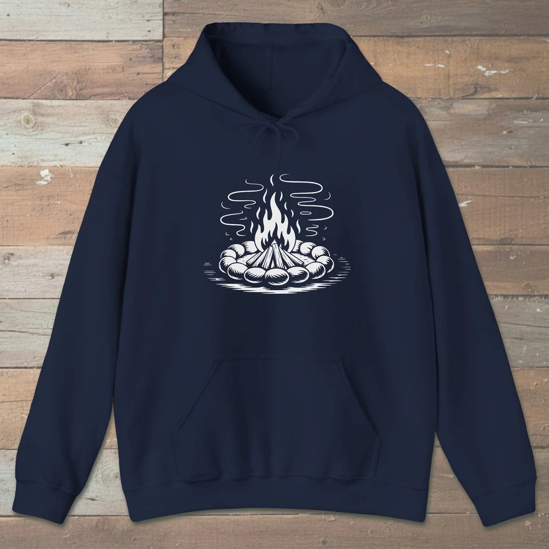 Campfire Glow Hoodie Navy Outdoor Nature Tee