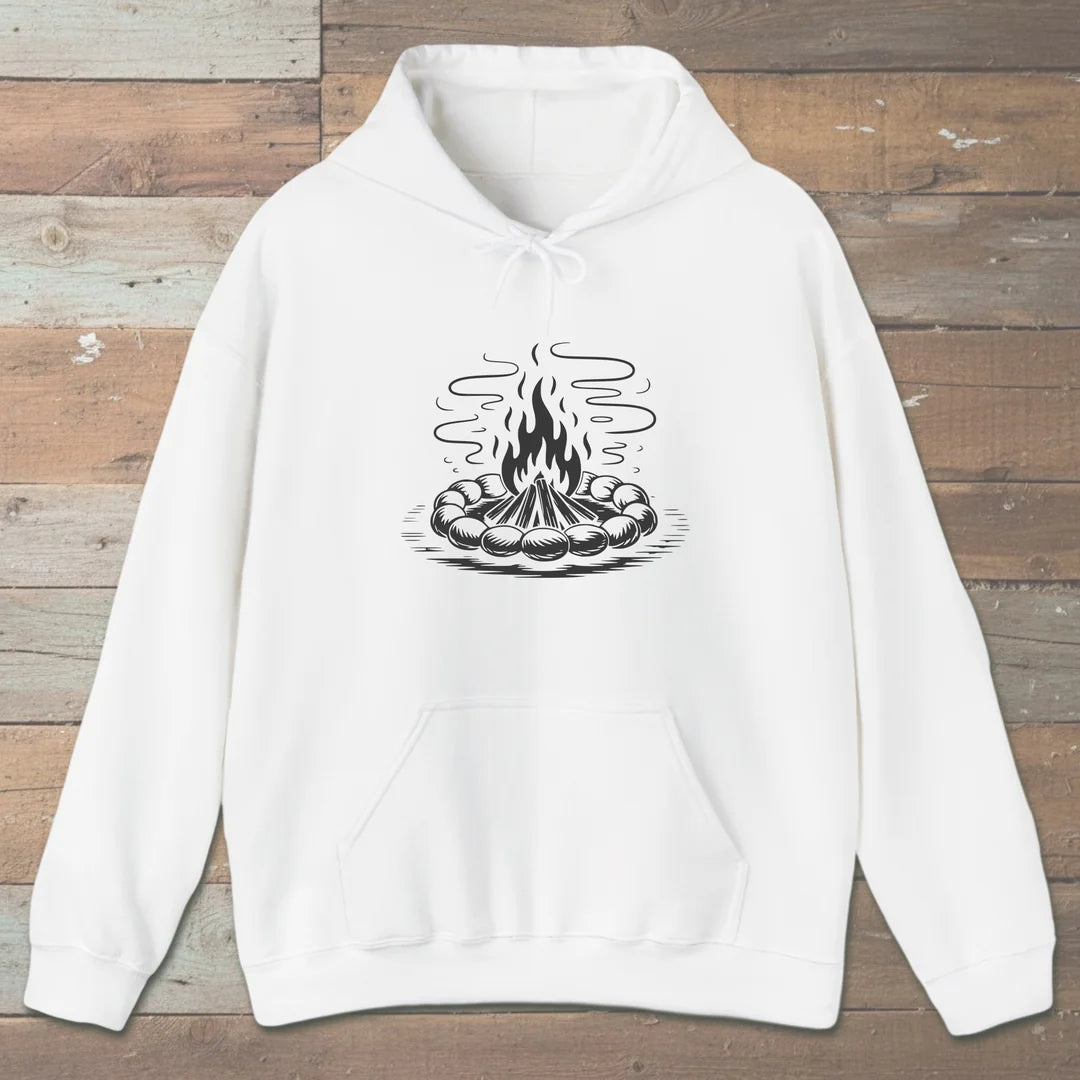 Campfire Glow Hoodie White Outdoor Nature Tee