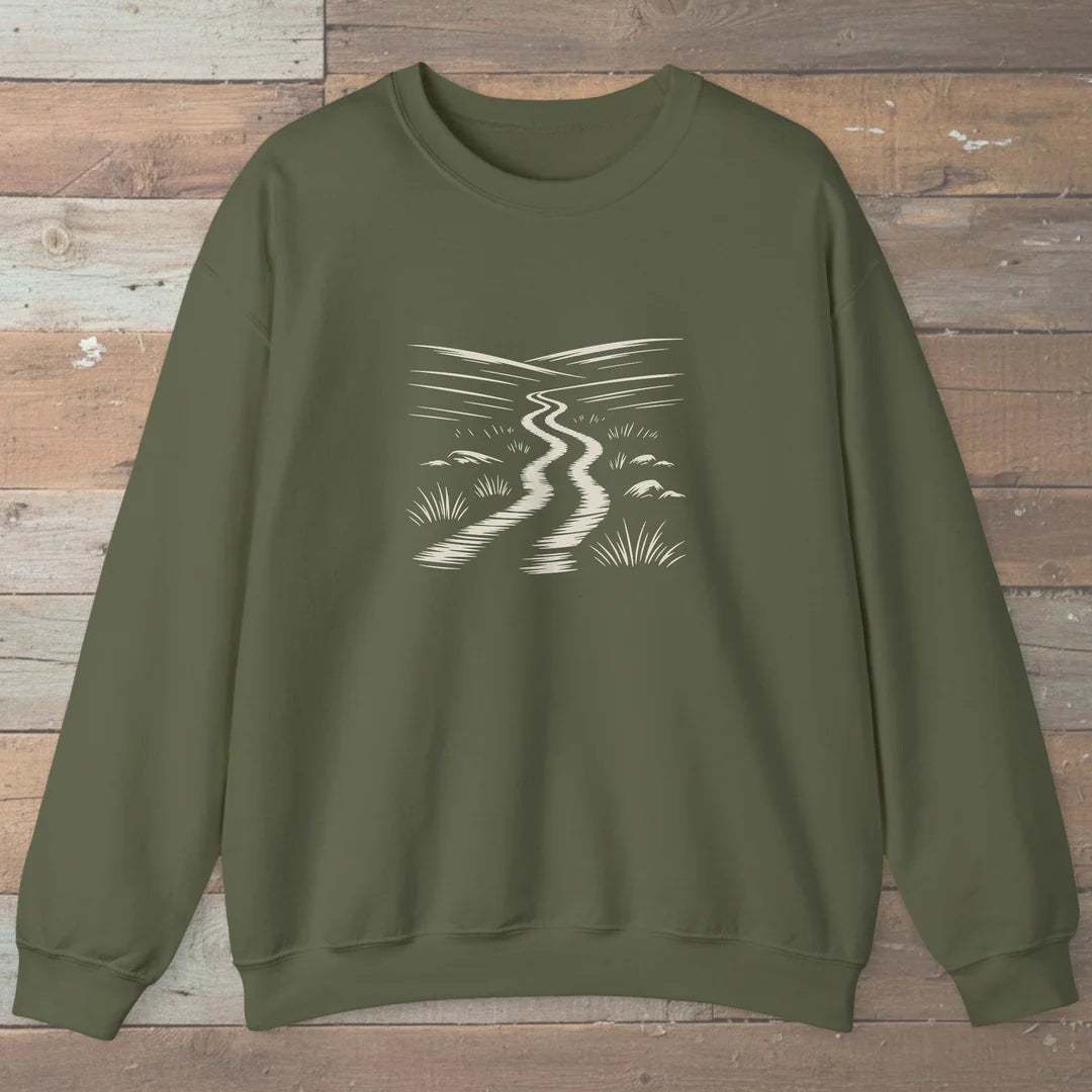 Winding Trail Sweatshirt Military Green Outdoor Nature Tee