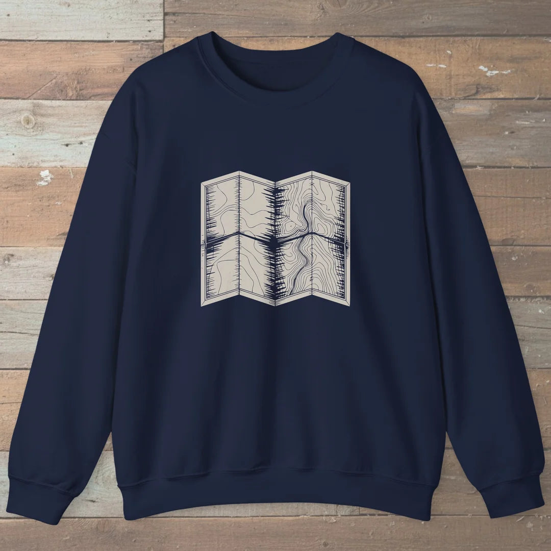 Topo Hiking Map Sweatshirt Navy Outdoor Nature Tee