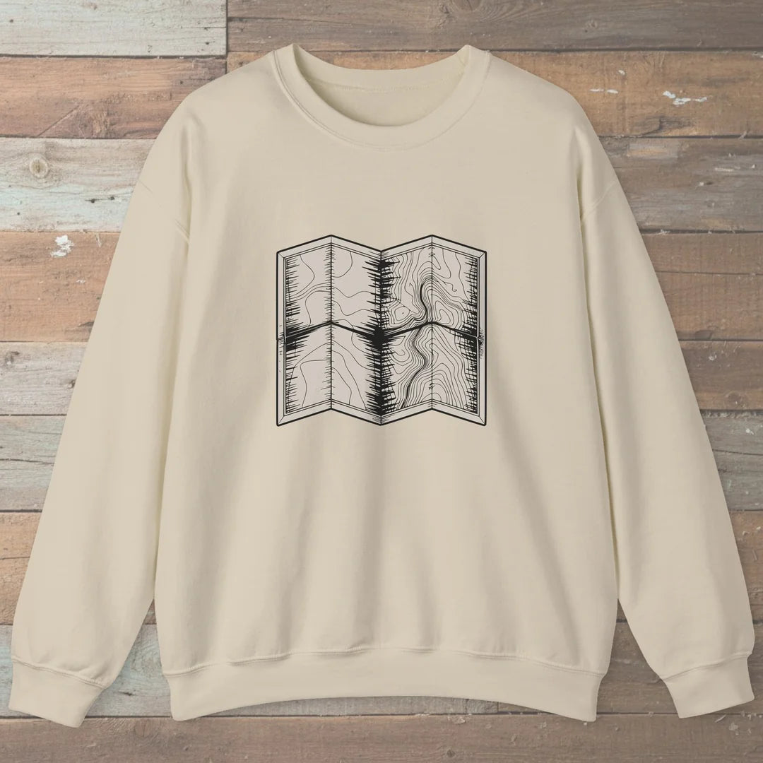 Topo Hiking Map Sweatshirt Sand Outdoor Nature Tee