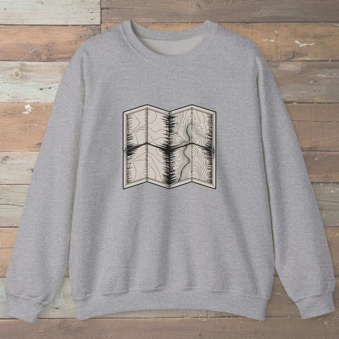 Topo Hiking Map Sweatshirt Sport Grey Outdoor Nature Tee