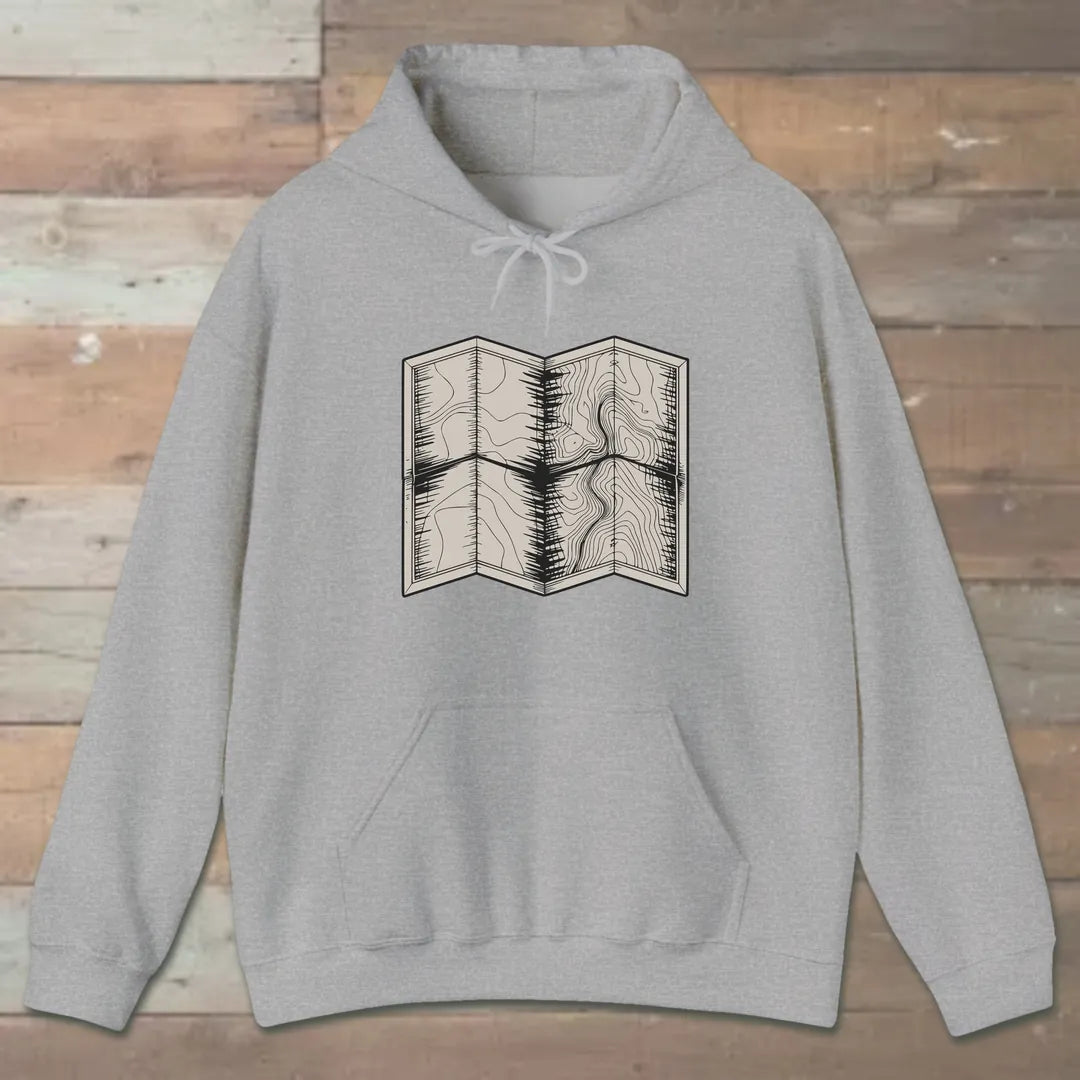 Topo Hiking Map Hoodie Sport Grey Outdoor Nature Tee