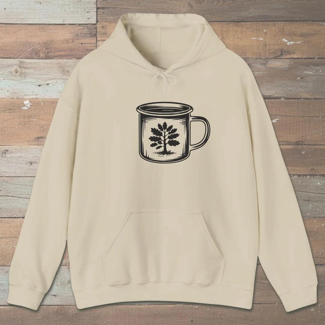 Camp Mug Tree Hoodie Sand Outdoor Nature Tee