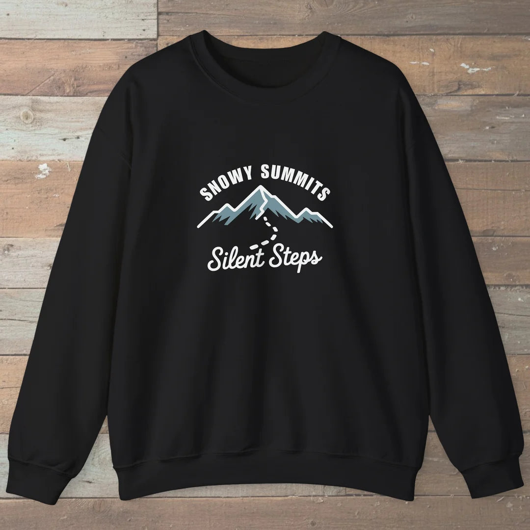Snowy Summits Silent Steps Sweatshirt Black Outdoor Nature Tee