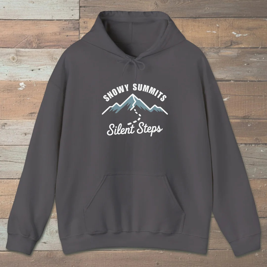 Snowy Summits Silent Steps Hoodie Charcoal Outdoor Nature Tee