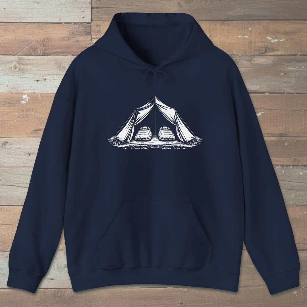 Cozy Camp Tent Twin Sleeping Bags Hoodie Navy Outdoor Nature Tee