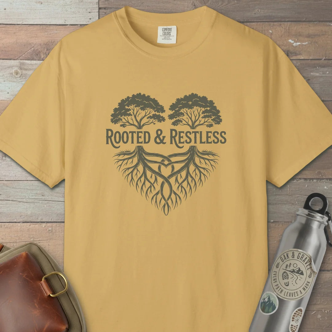 Rooted And Restless T-Shirt Mustard Outdoor Nature Tee