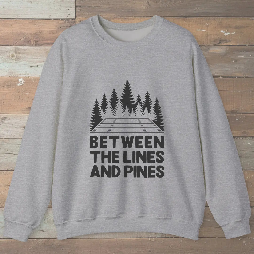Between The Lines And Pines Sweatshirt Sport Grey Outdoor Nature Tee