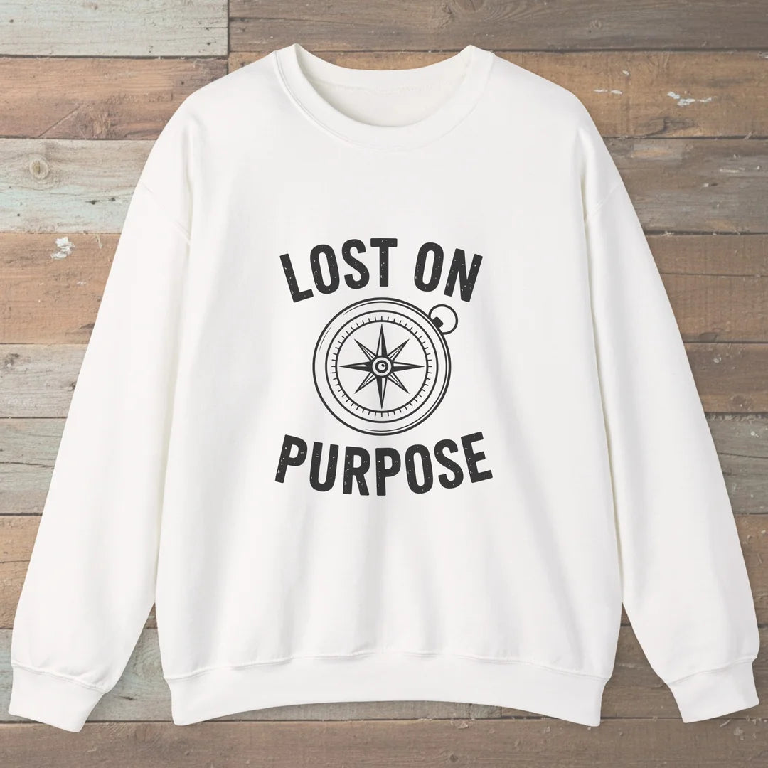 Lost On Purpose Compass Sweatshirt White Outdoor Nature Tee