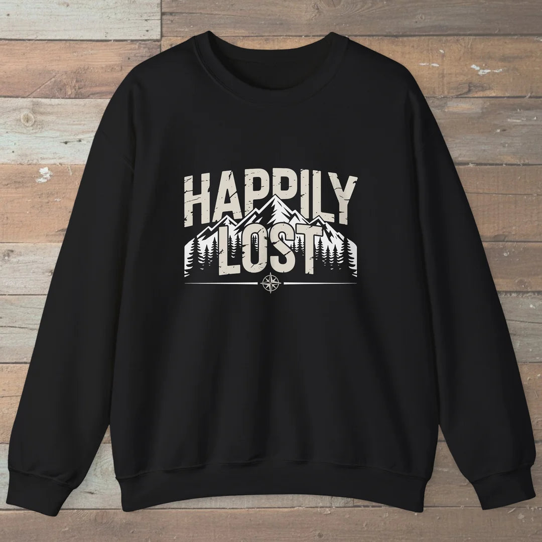Happily Lost Mountain Trails Sweatshirt Black Outdoor Nature Tee