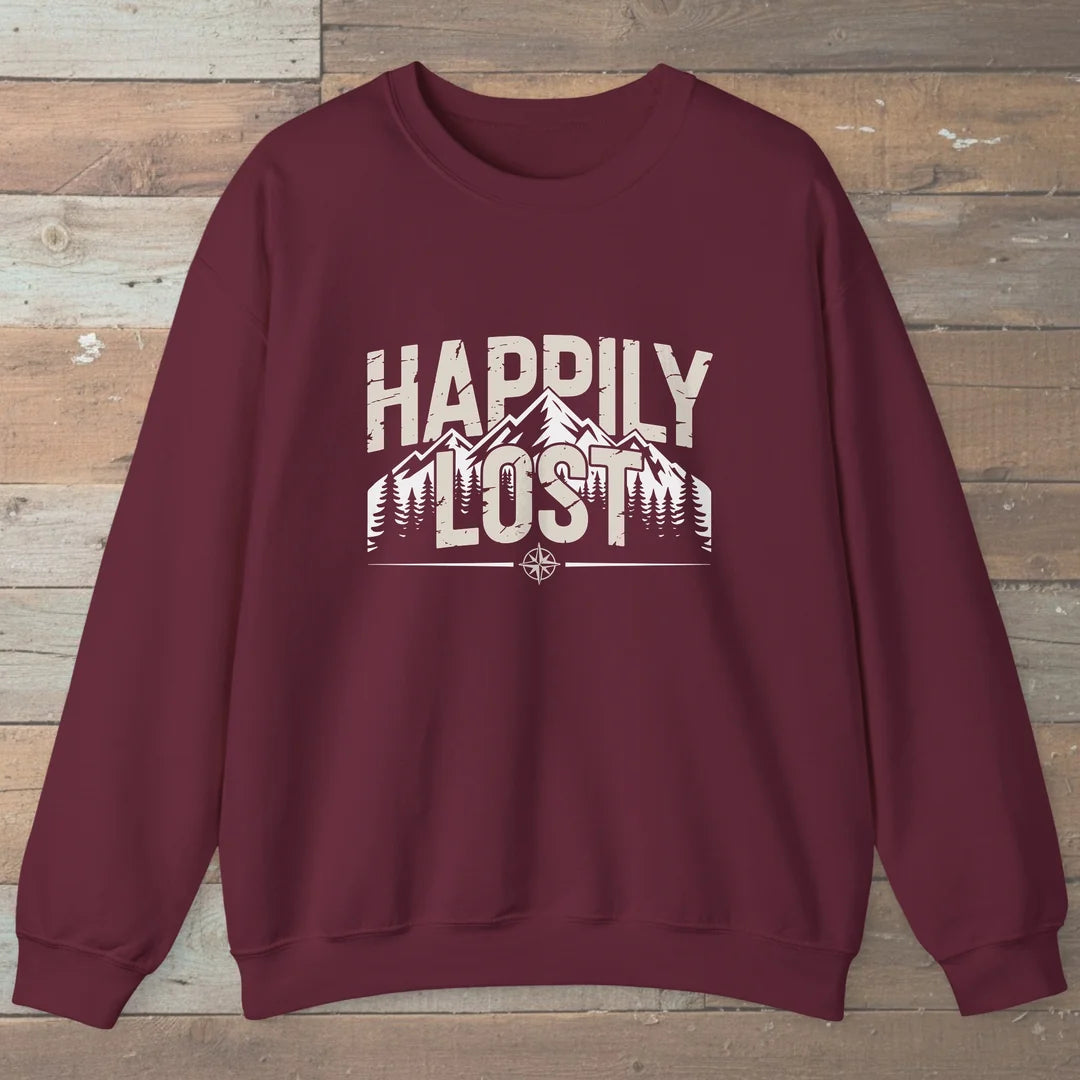 Happily Lost Mountain Trails Sweatshirt Maroon Outdoor Nature Tee