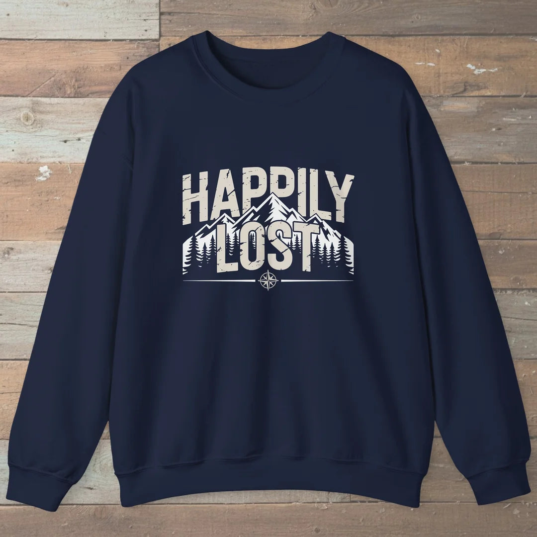 Happily Lost Mountain Trails Sweatshirt Navy Outdoor Nature Tee